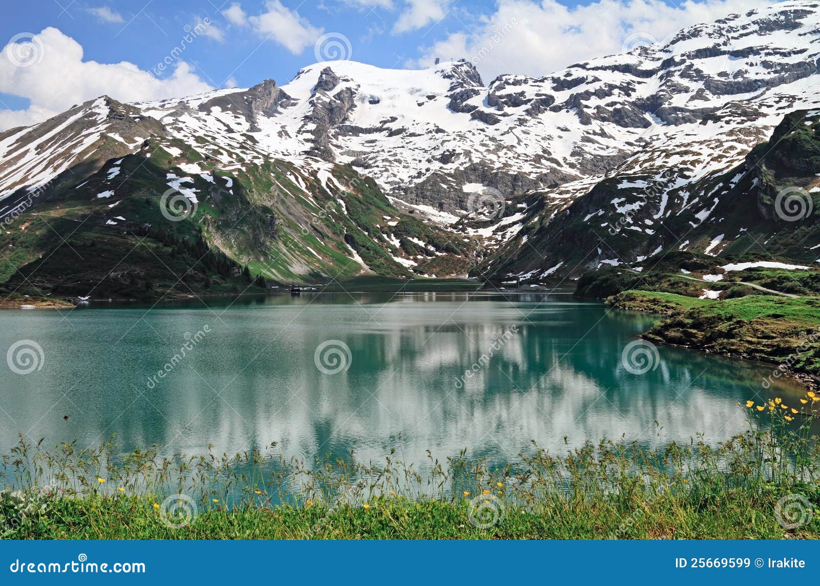 Trubsee lake is among Alps, Engelberg, Switzerland.