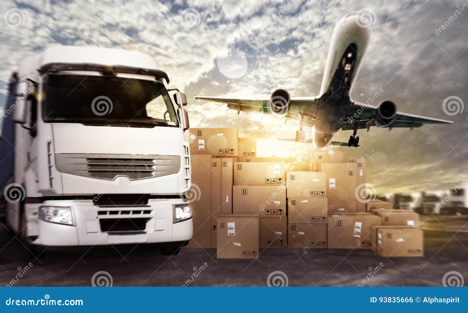 truck and aircraft ready to start to deliver