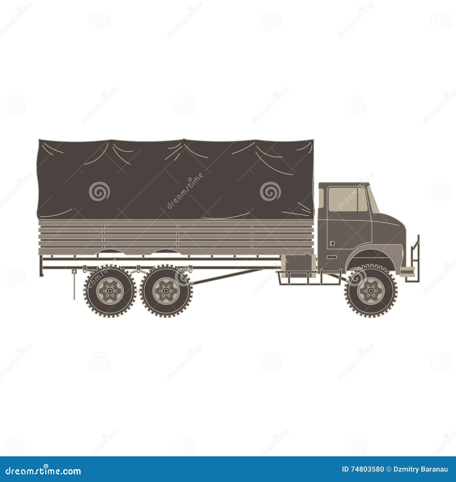 truck, auto truck, lorry, camion side view monochrome flat in gray color theme