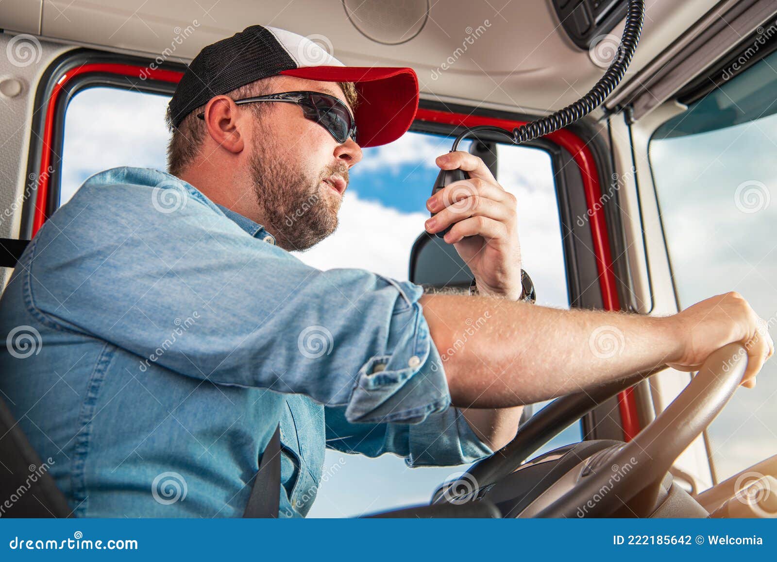 truck driver taking conversation using cb radio