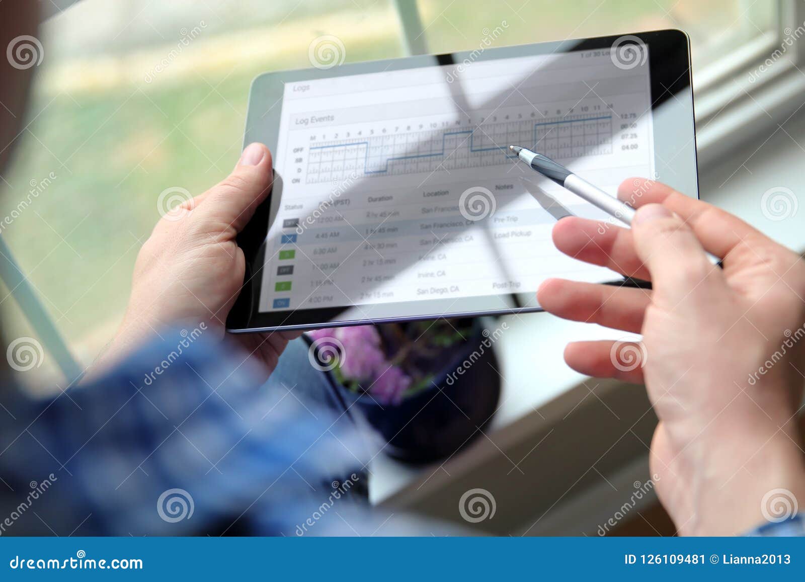 Truck Driver Writing Electronic Log Books. Stock Image Image of