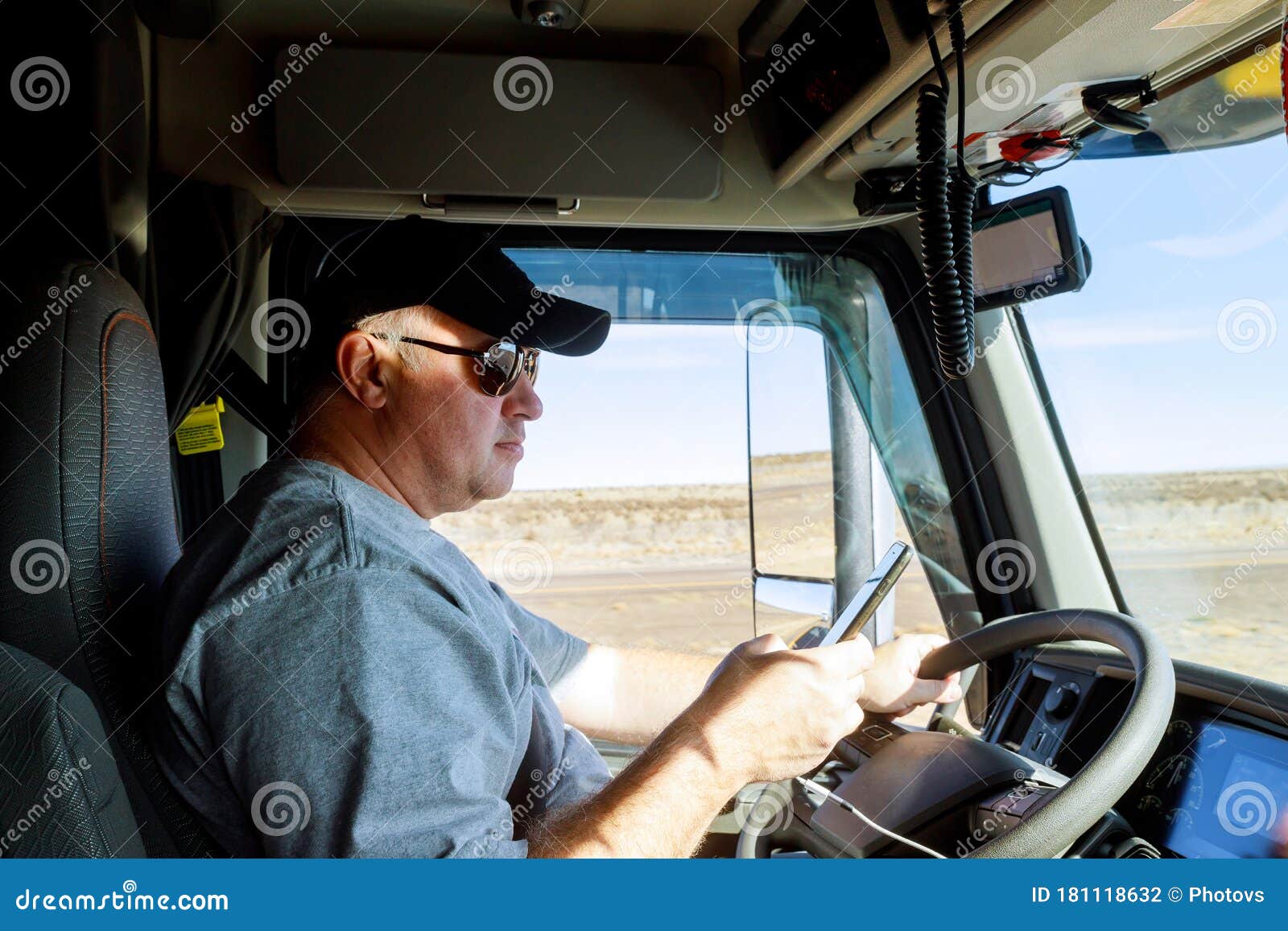 truck drivers big truck driver's in cabin of big modern truck