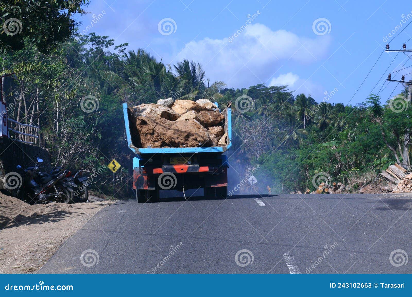 Truck with a Full Load of Big Stone on the Road Stock Image Image of