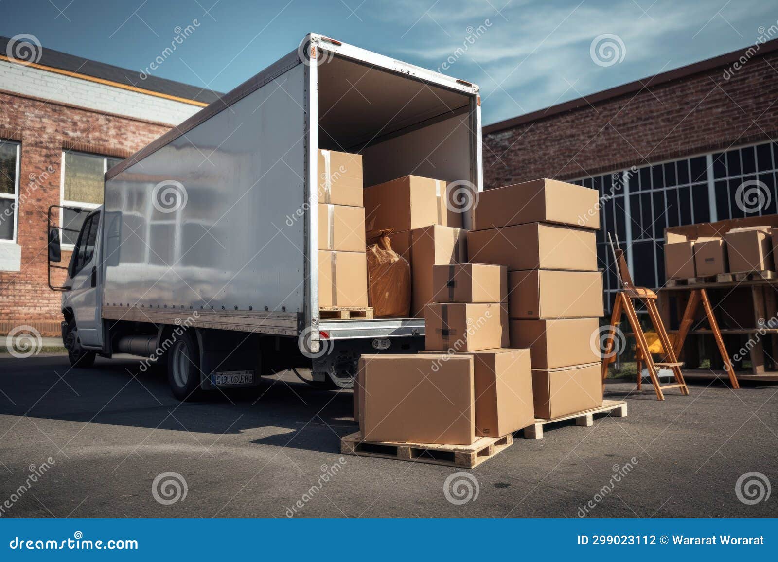 A Truck Full of Moving Boxes and Furniture. Moving Service Concept