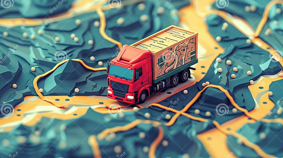 Truck on a GPS Map. Logistics and Transportation Concept Stock Photo