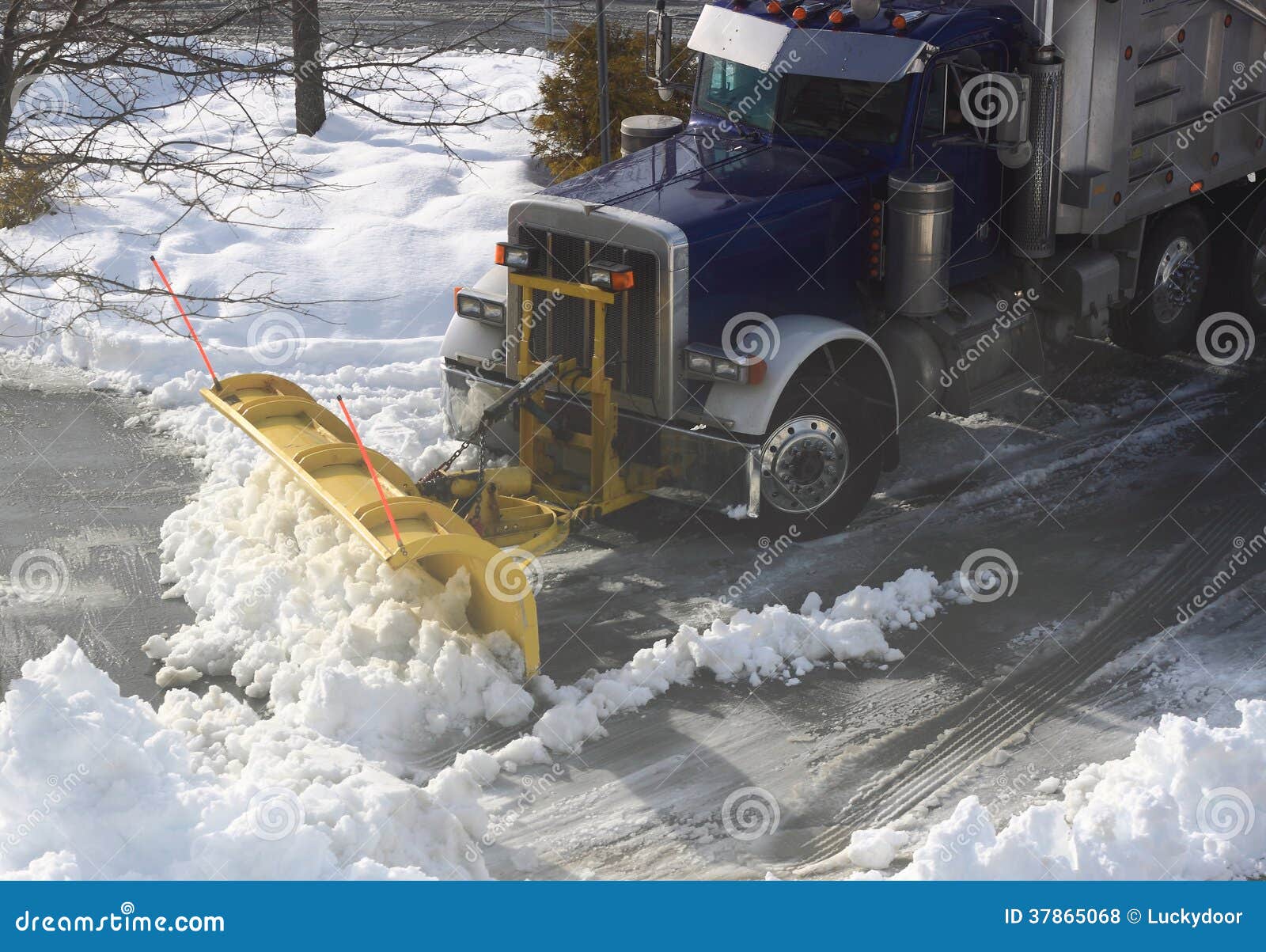 Truck Plowing Snow on Street Stock Photo Image of cold, street 37865068