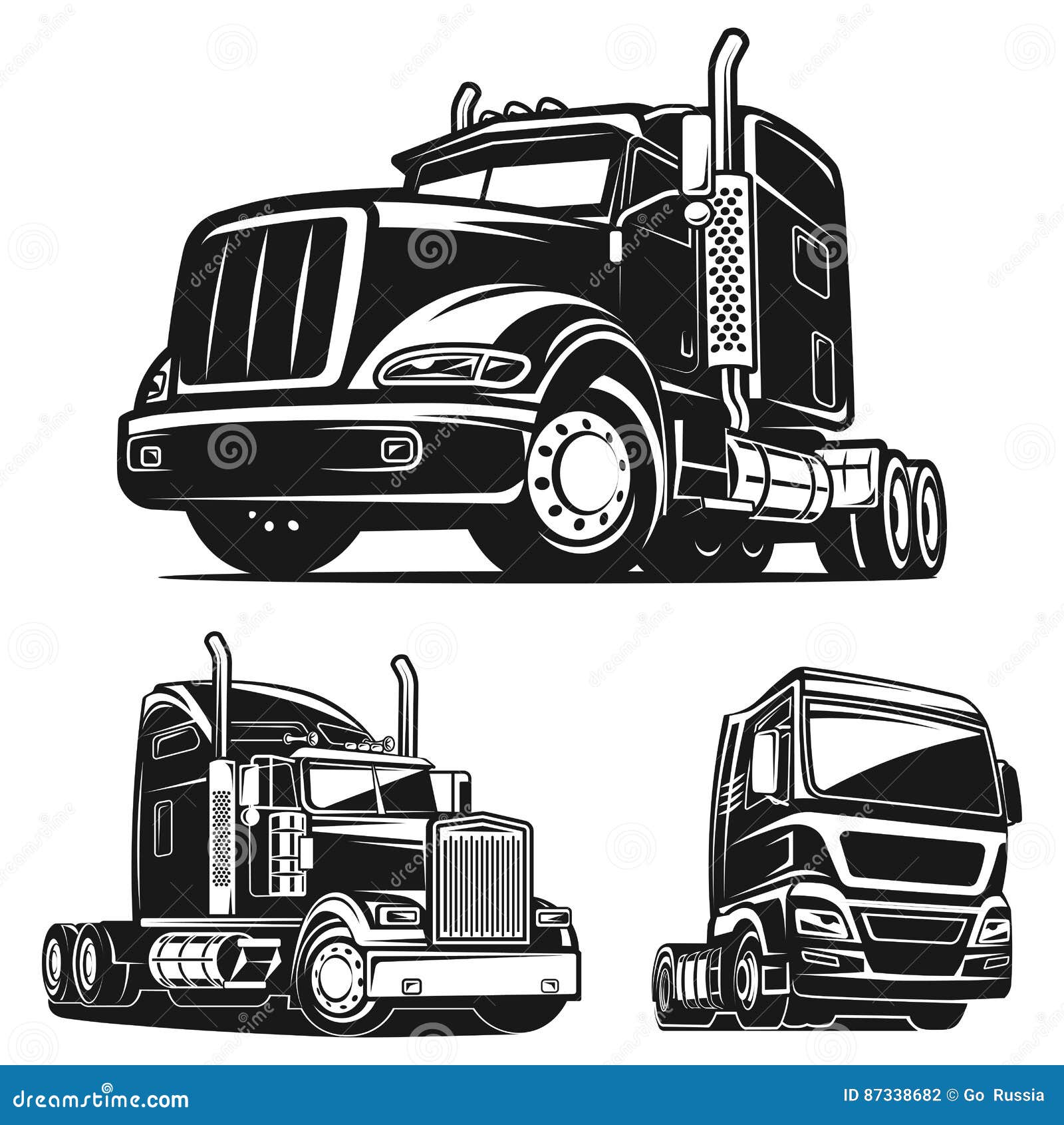 Truck SET Black And White Vector Illustration | CartoonDealer.com #87338682