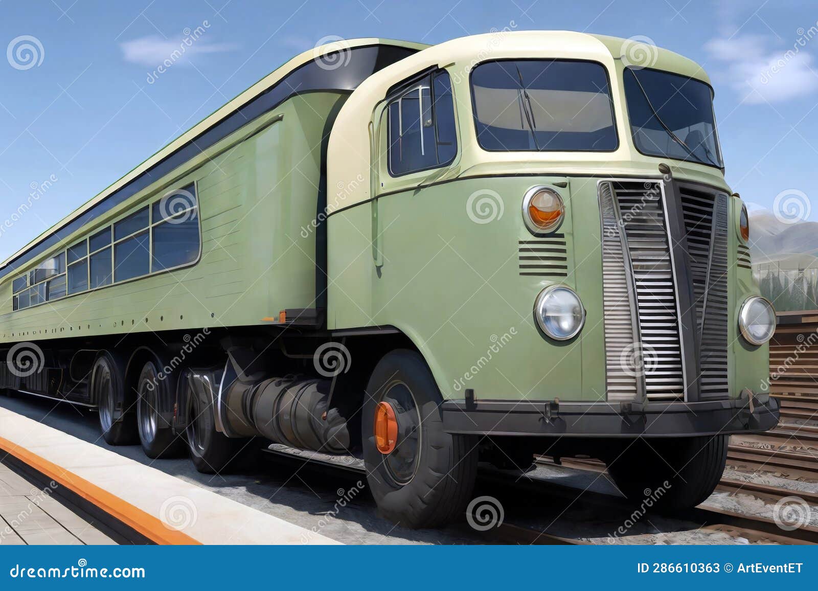 Trucktrain on Wheels Pulls Train of Wagons Stock Illustration