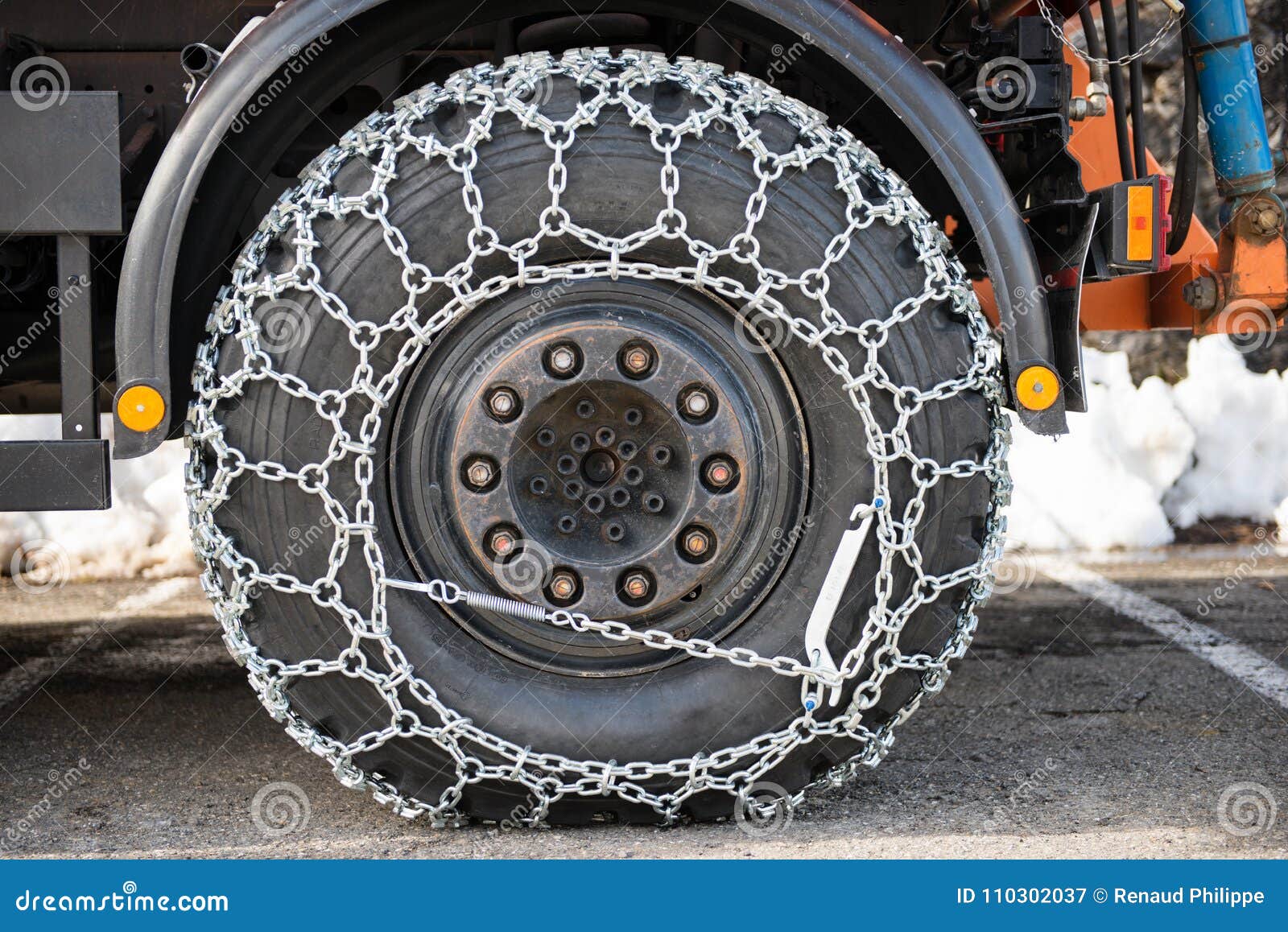 Truck Wheel with Snow Chains Stock Image Image of tires, metal 110302037