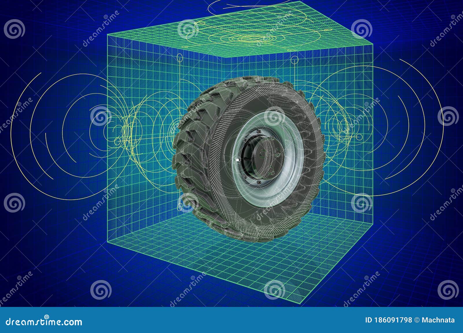 Truck Wheel, Visualization 3d Cad Model, Blueprint. 3D Rendering Stock