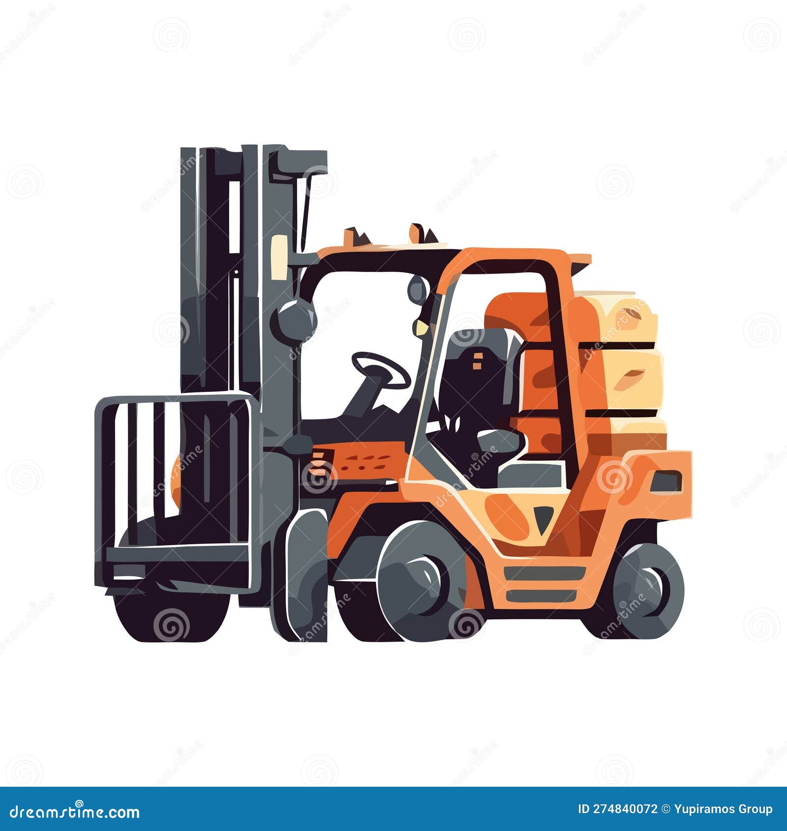Trucking Industry Delivering Heavy Cargo Containers Using Forklift Stock Vector Illustration
