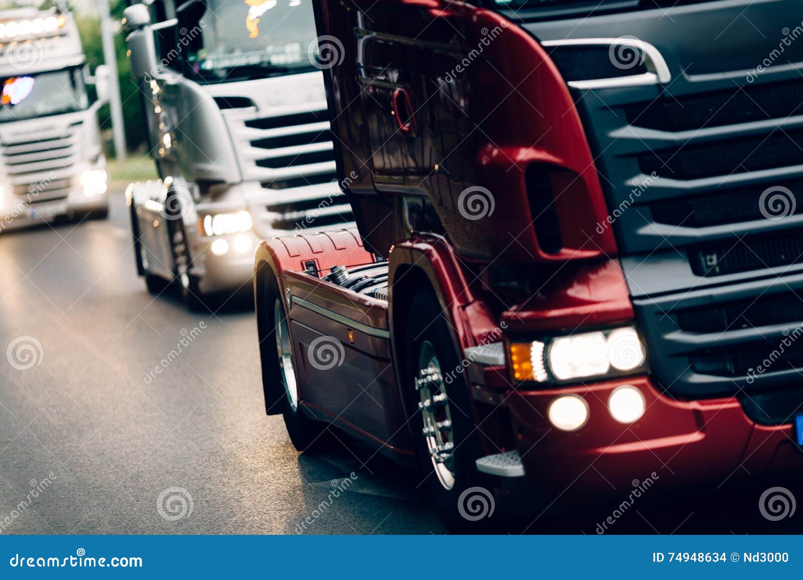 Trucks Being Driven on Road Stock Photo Image of automobile, road