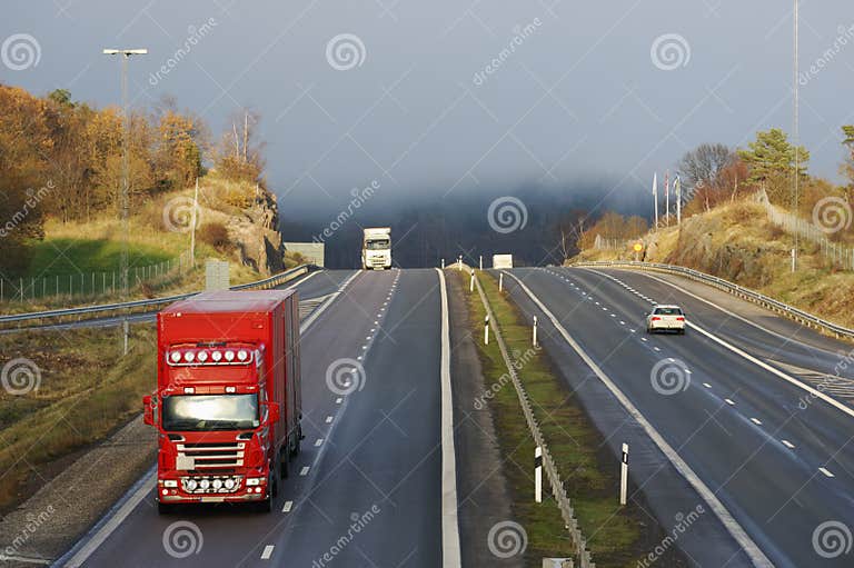 Trucks, highway and mist stock photo. Image of transport - 7098794