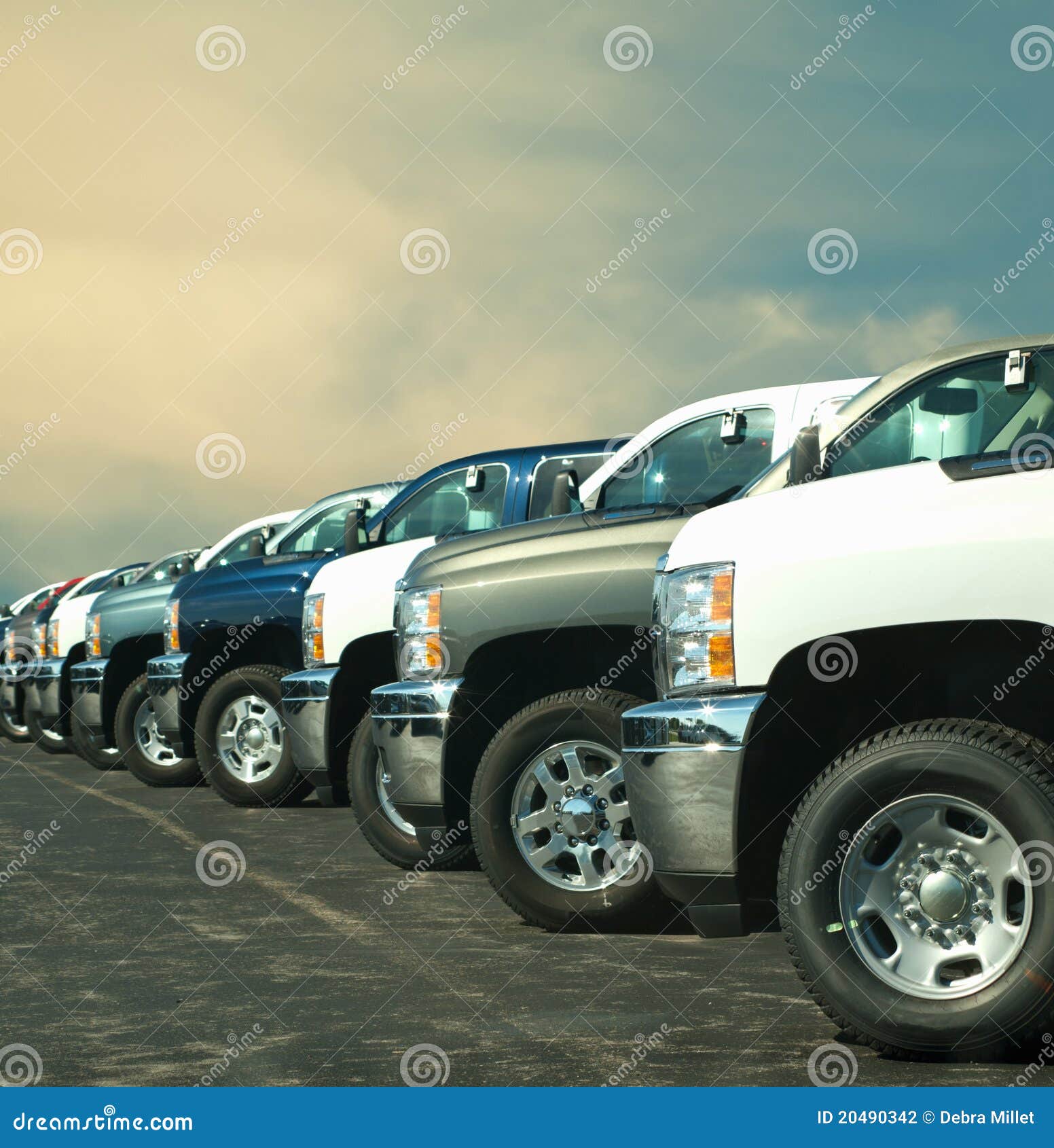 Trucks in a lot stock photo. Image of fender, reflecting 20490342