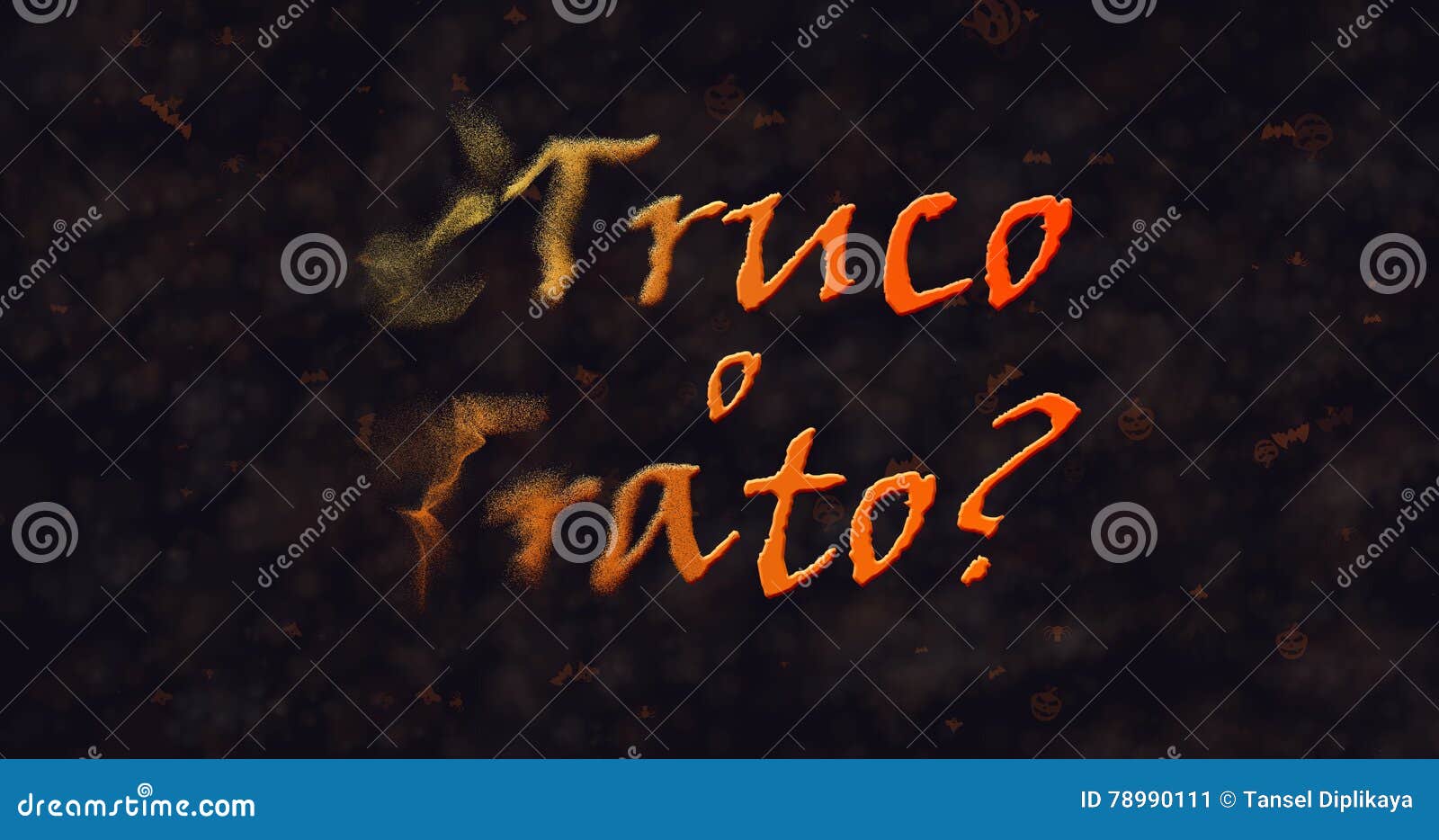 truco o trato (trick or treat) spanish text dissolving into dust from left