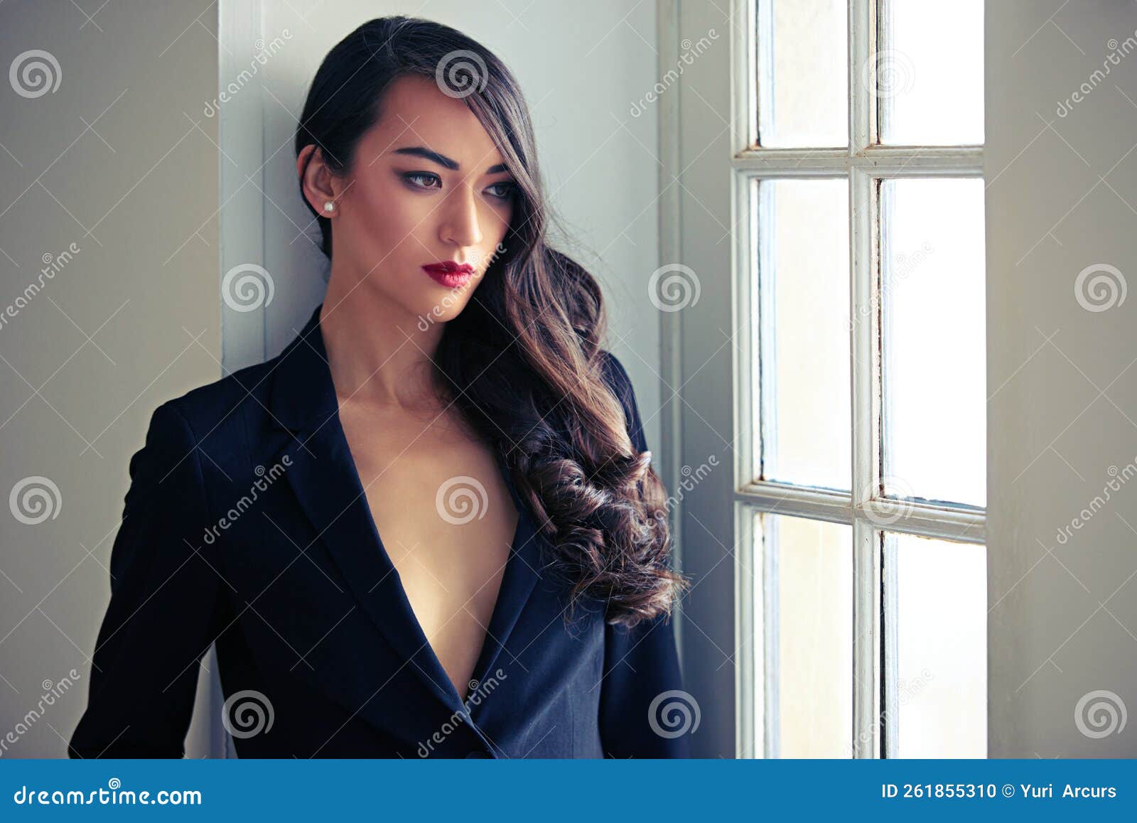 True French Style. a Beautiful Woman Wearing a Classic Feminine Suit Posing  Alongside French Doors. Stock Photo - Image of beautiful, beauty: 261855310