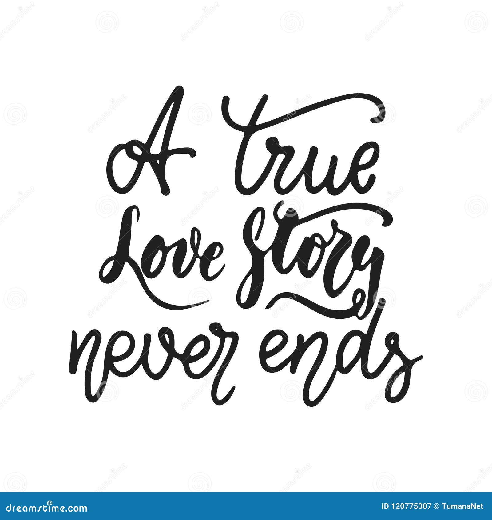 A True Story Never Ends - Hand Drawn Wedding Romantic Lettering Phrase ...
