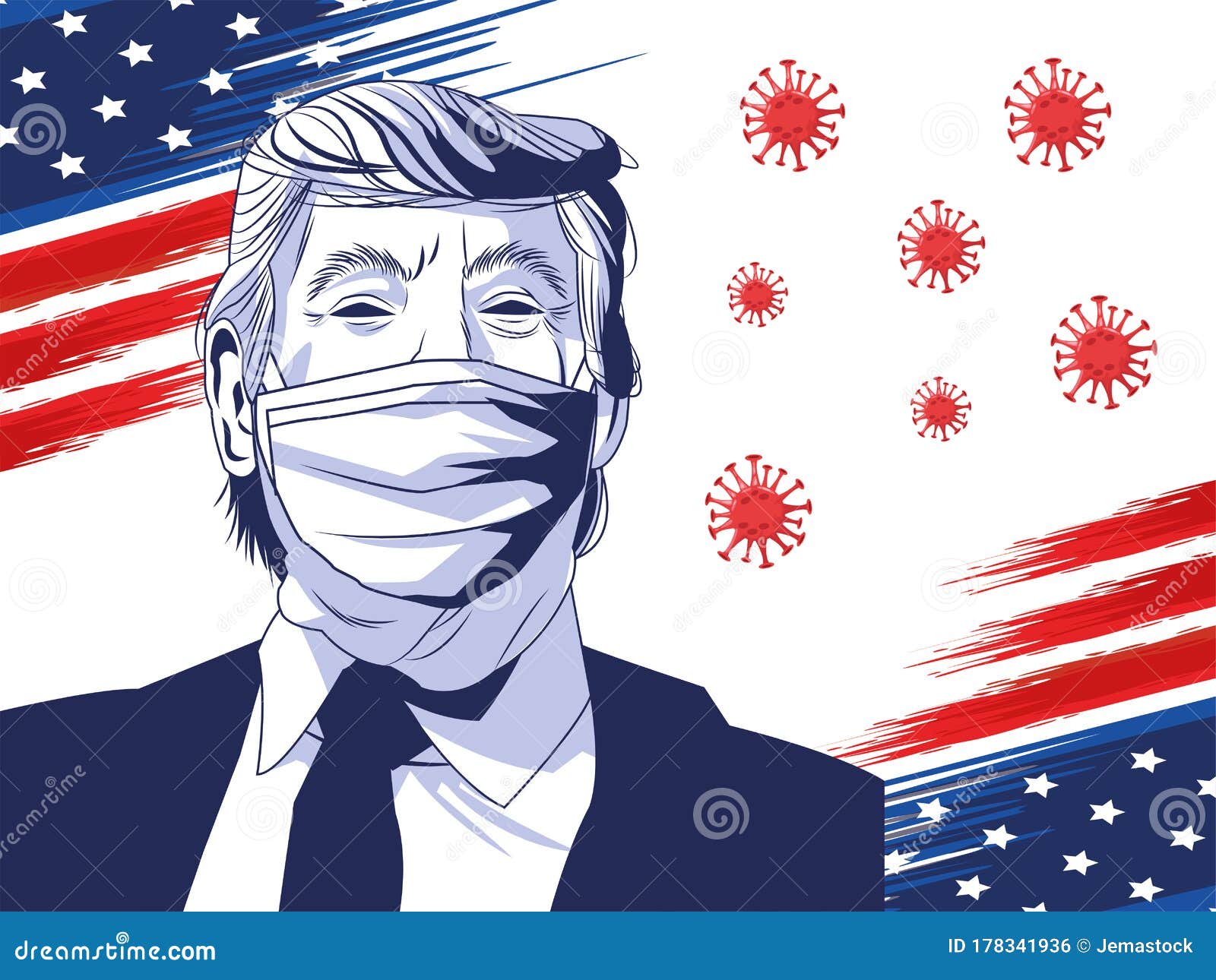 Trump Wearing Face Mask by Covid 19 with Usa Flag and Particles ...