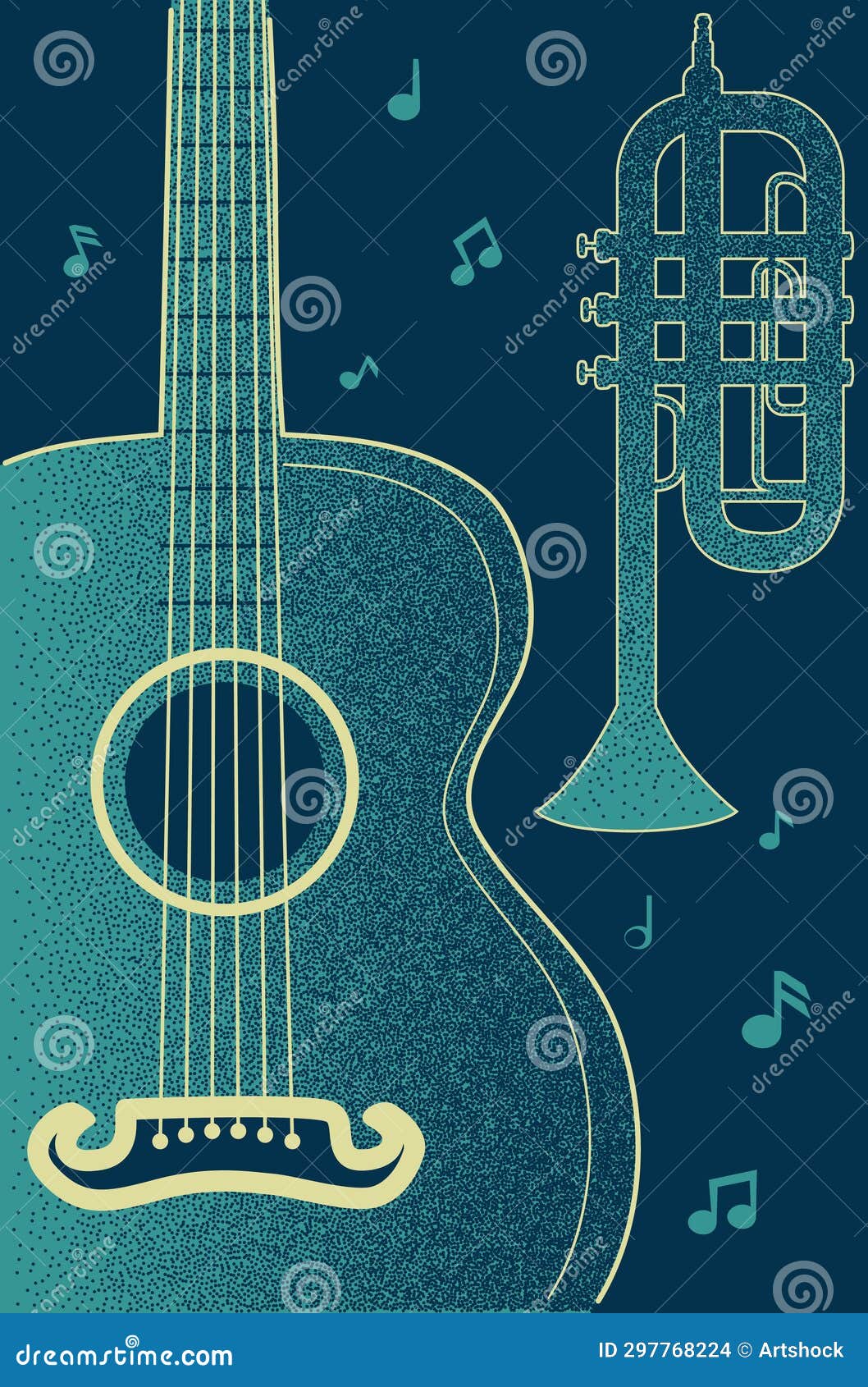 Trumpet and guitar stock illustration. Illustration of creative 297768224