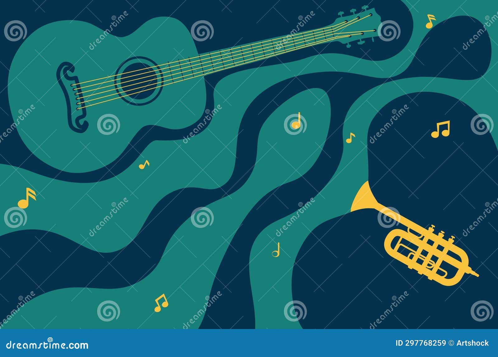 Trumpet and guitar stock illustration. Illustration of jazz 297768259