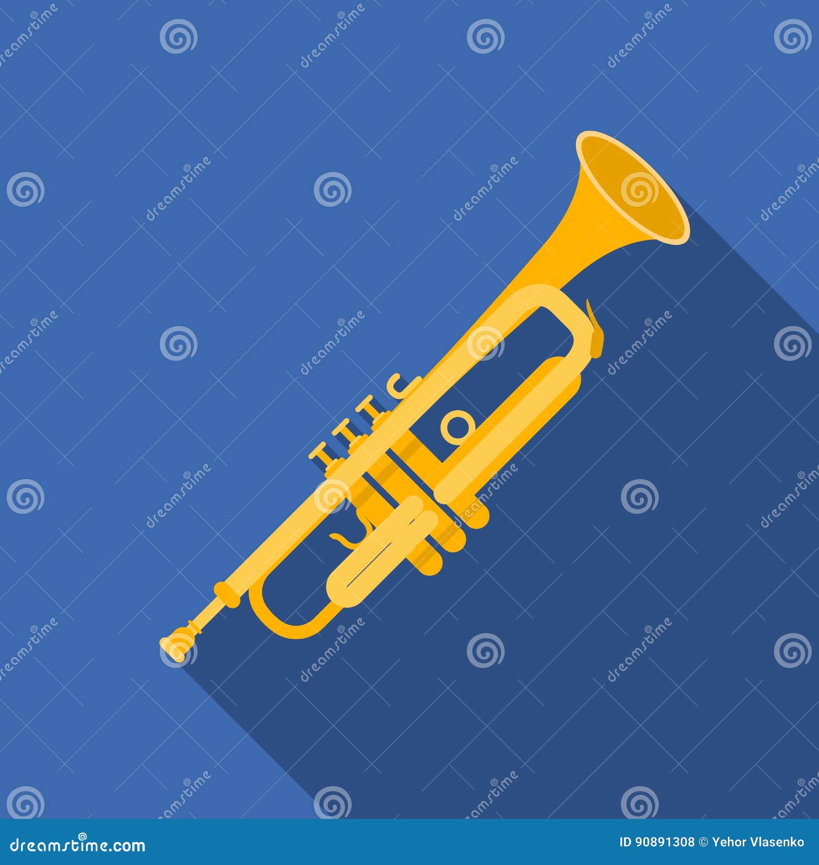 Trumpet Icon in Flat Style Isolated on White Background. Musical ...