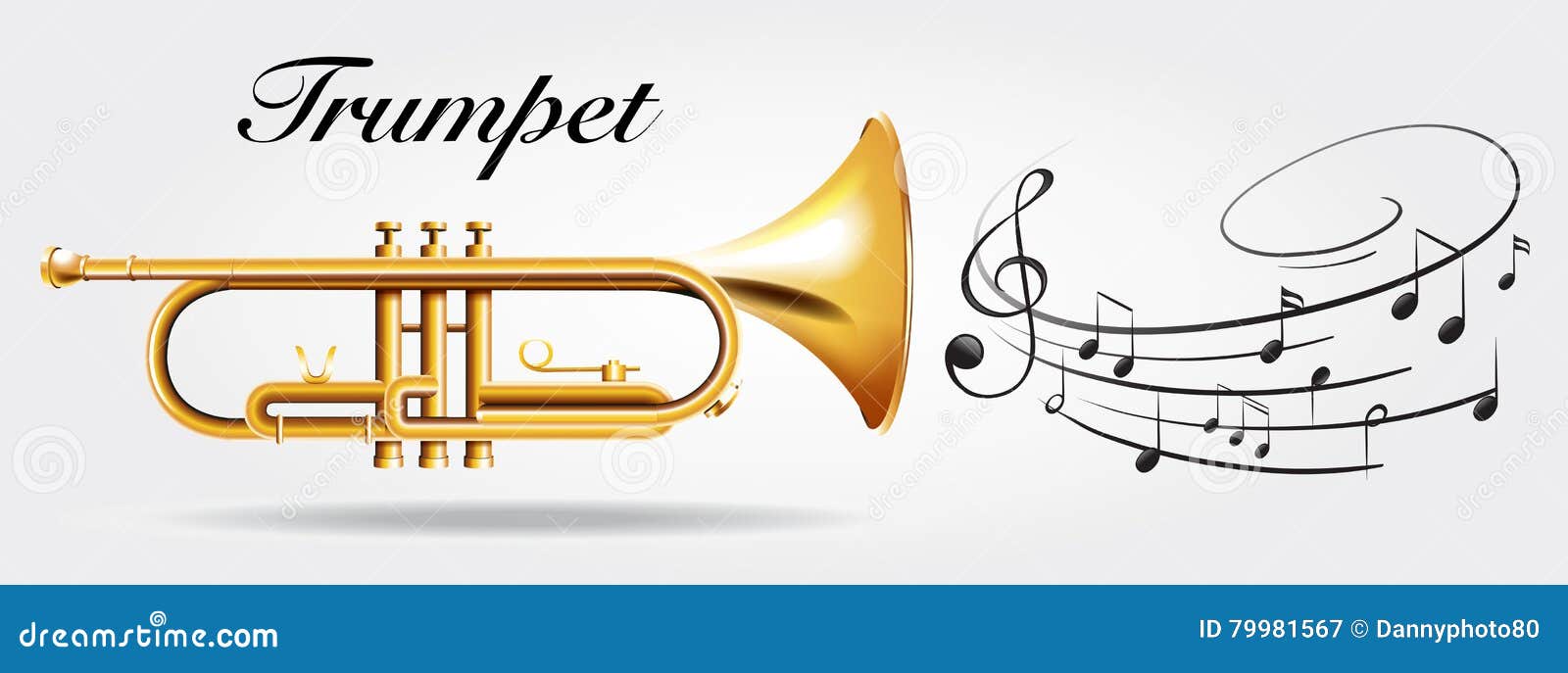 Trumpet and music notes stock vector. Illustration of musical - 79981567