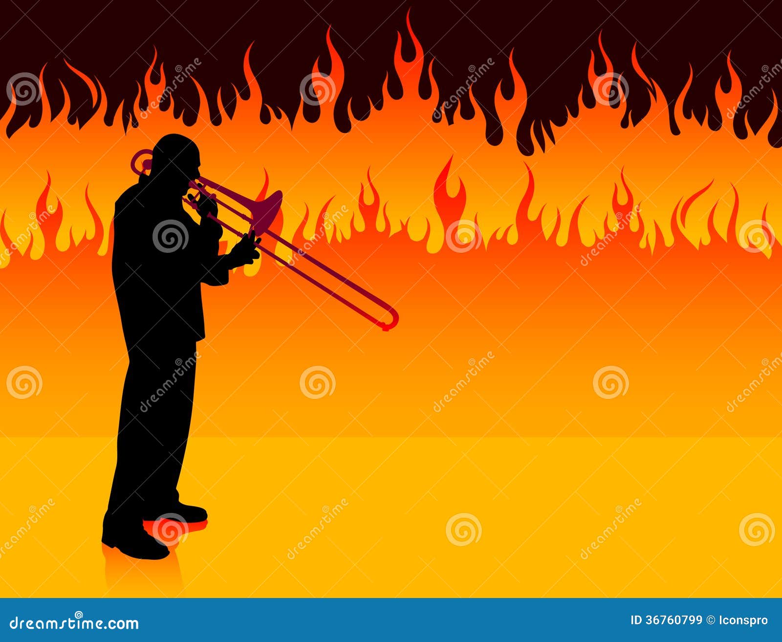 Trumpet Musician on Fire Background Stock Illustration Illustration