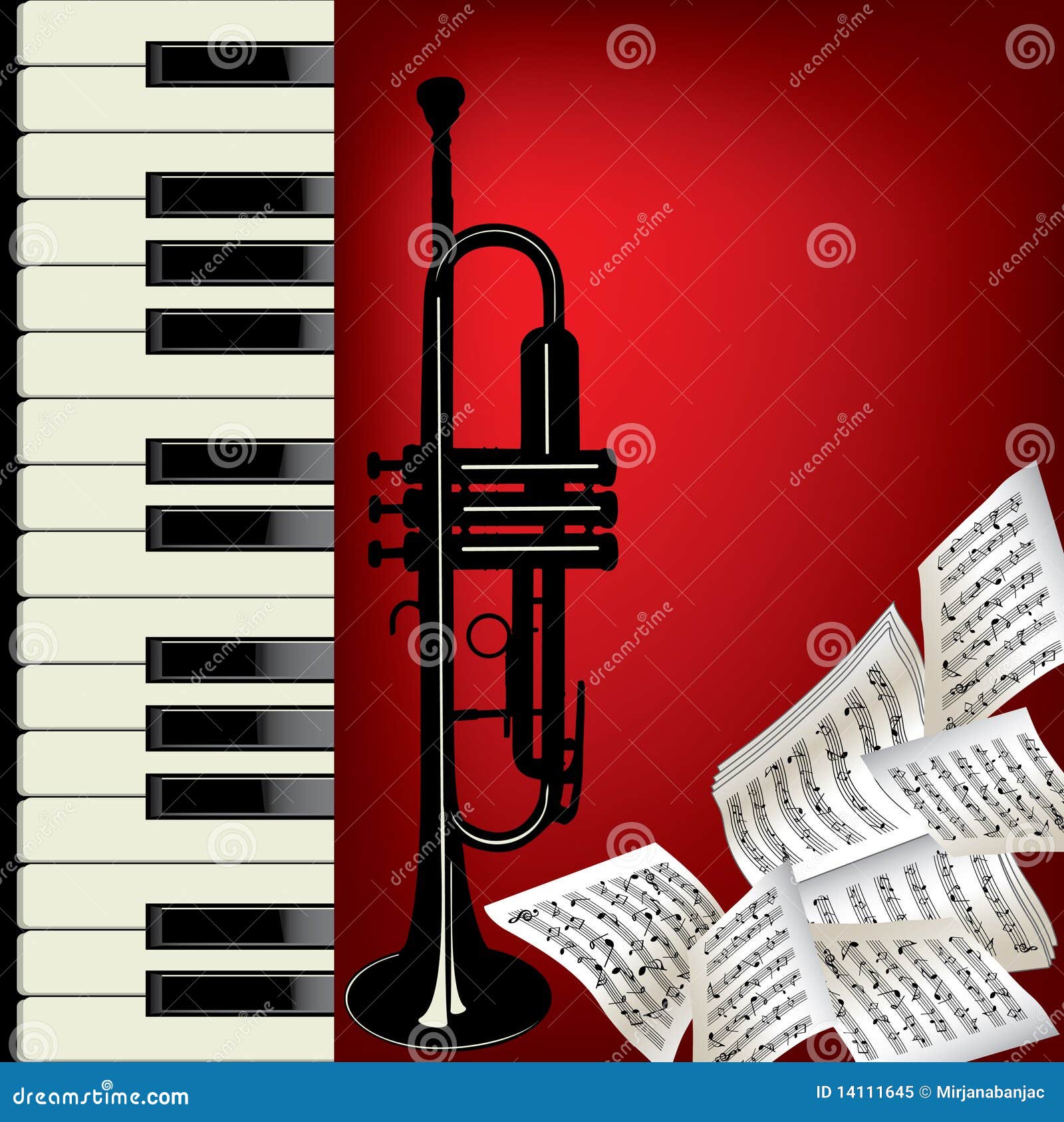 Trumpet and piano stock vector. Illustration of dancer 14111645