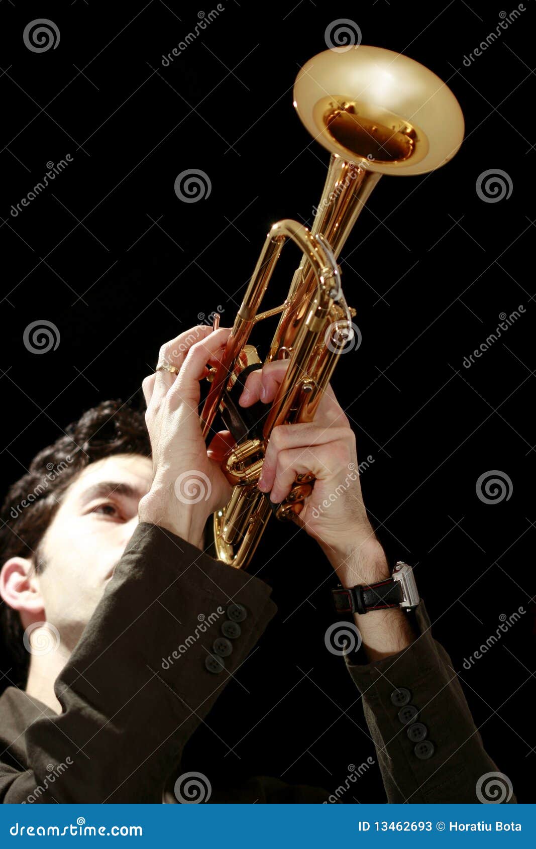 Trumpet player stock image. Image of fingering, black 13462693