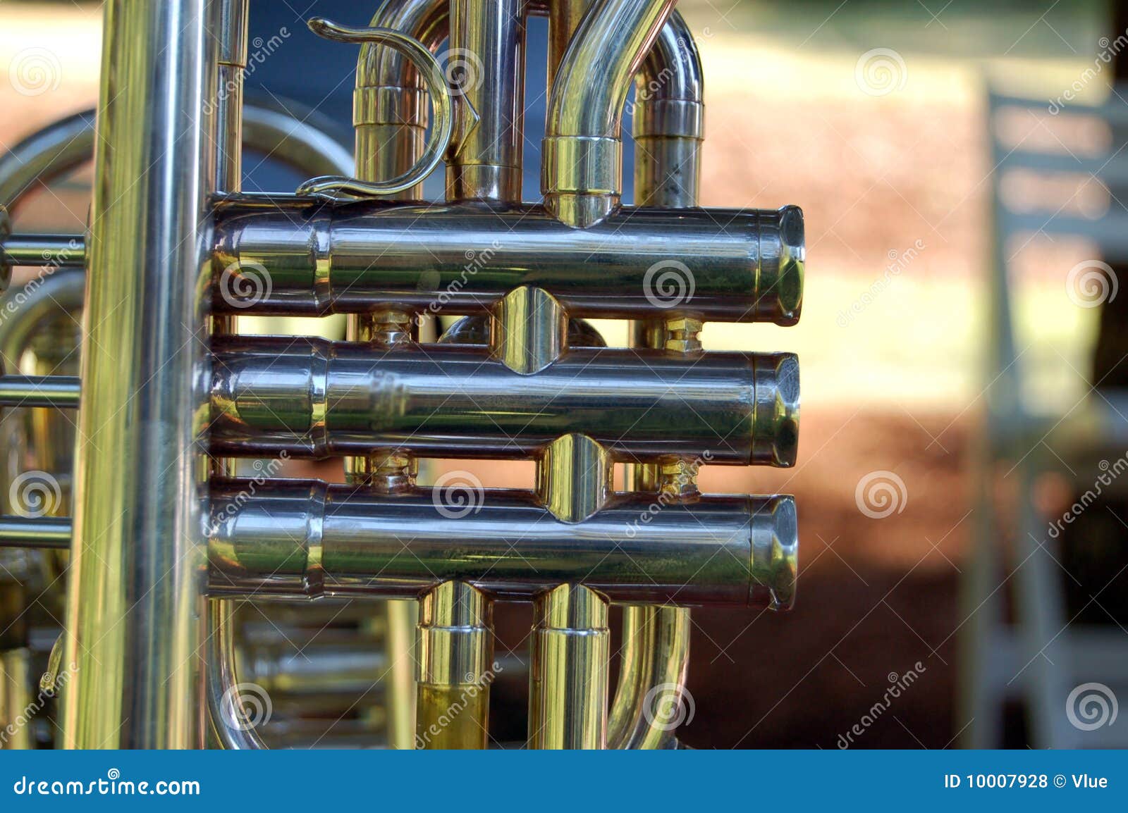 Trumpet valves close up stock photo. Image of golden 10007928