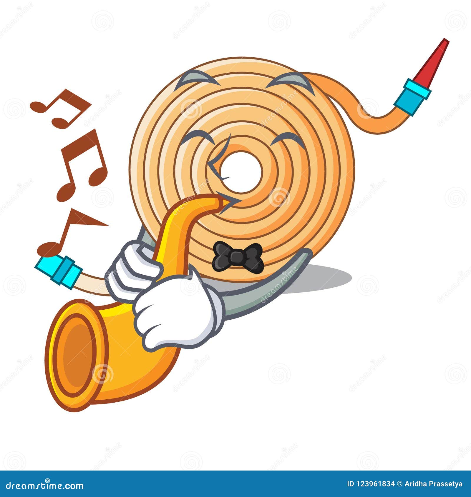 with trumpet water hose to extinguish the fire