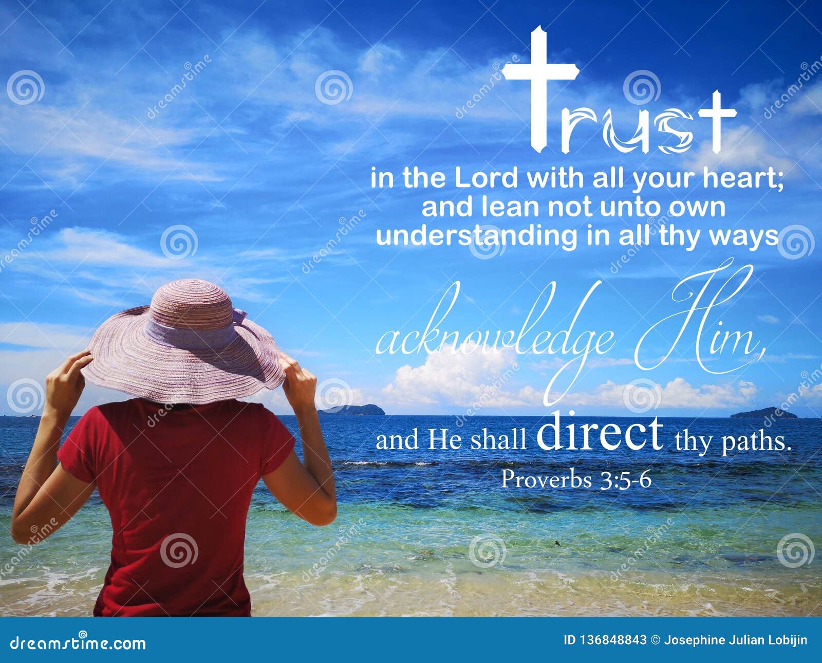 Trust In God With Background Ocean View And A Lady Look Up To The Sky Design For Christianity Stock Image Image Of Good Lady