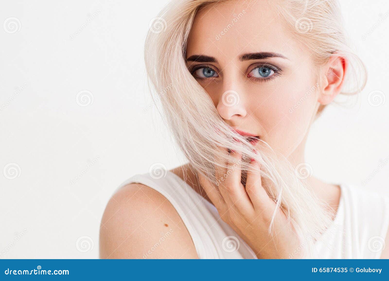 Trustful And Shy Woman With Blonde Hair Stock Image Image Of