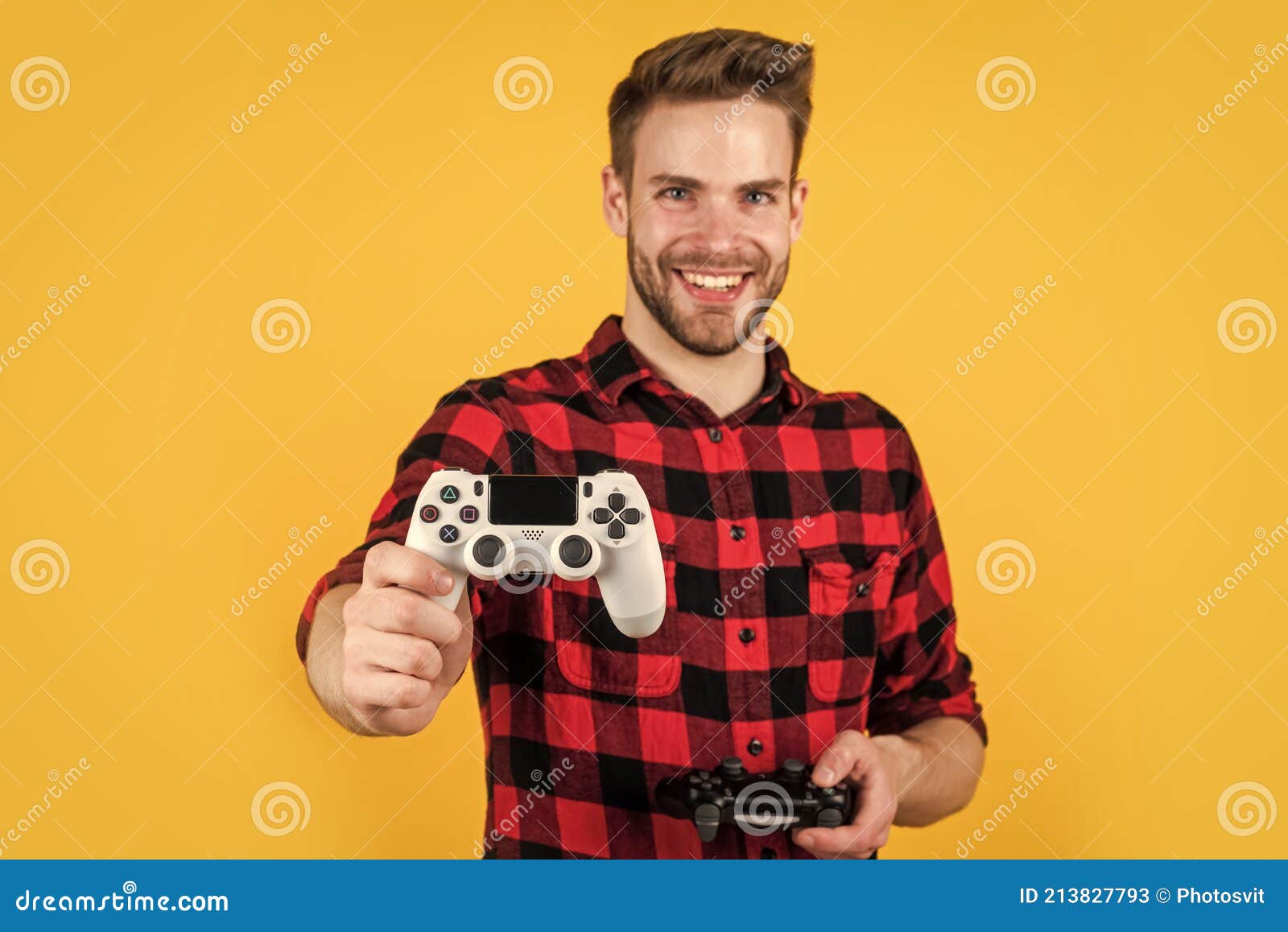 Try this One. Man Playing Video Game with Controller. Bearded Man Using  Virtual Reality Gamepad Stock Image - Image of game, gamepad: 213827793