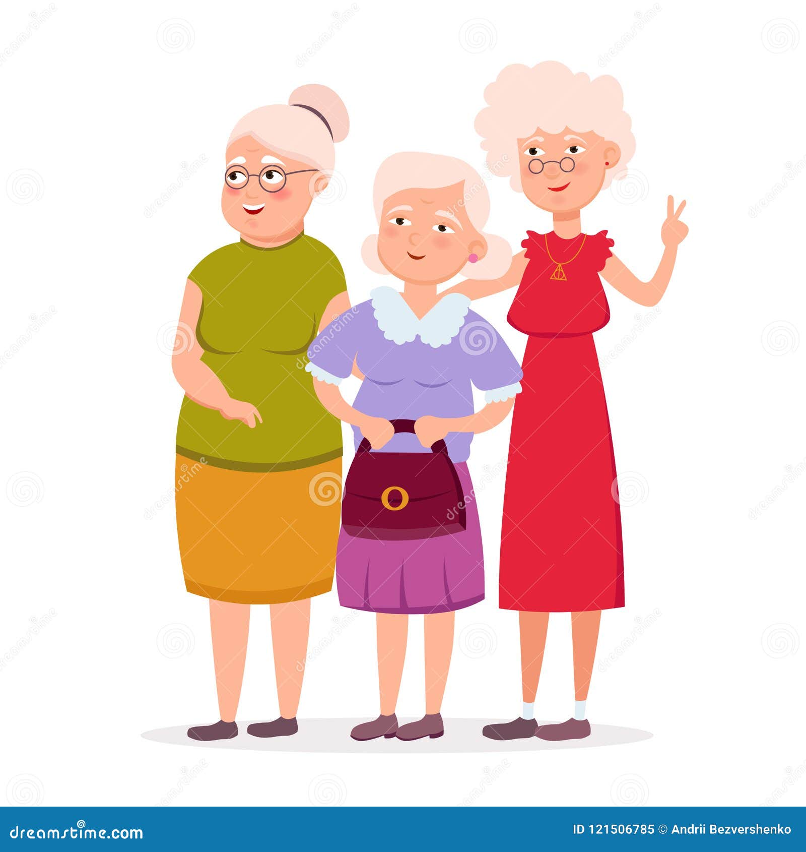Trzy ślicznego starszego kobieta przyjaciela stoi wpólnie wektorową płaską ilustrację Starzejący się dam postać z kreskówki ono u. Trzy ślicznego starszego kobieta przyjaciela stoi wpólnie wektorową płaską ilustrację Starzejący się dam postać z kreskówki uśmiecha się spacer odizolowywającego na białym tle i ma