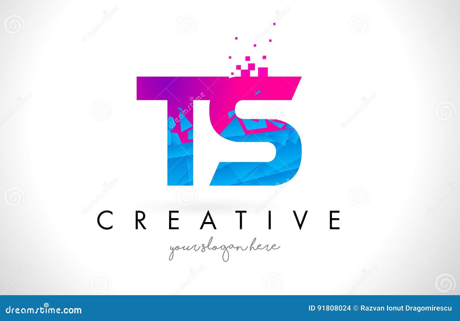 TS T S Letter Logo with Shattered Broken Blue Pink Texture Design ...