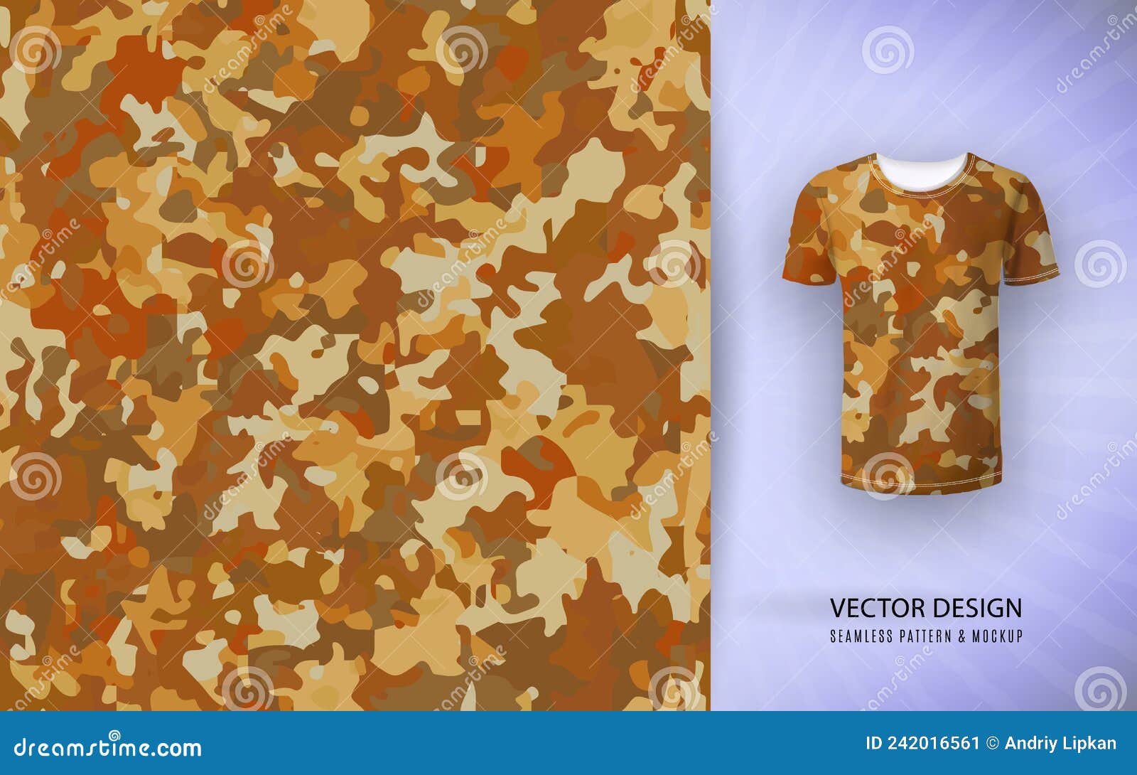 Tshirt Camouflage Background. Seamless Pattern and Shirt Mockup Stock