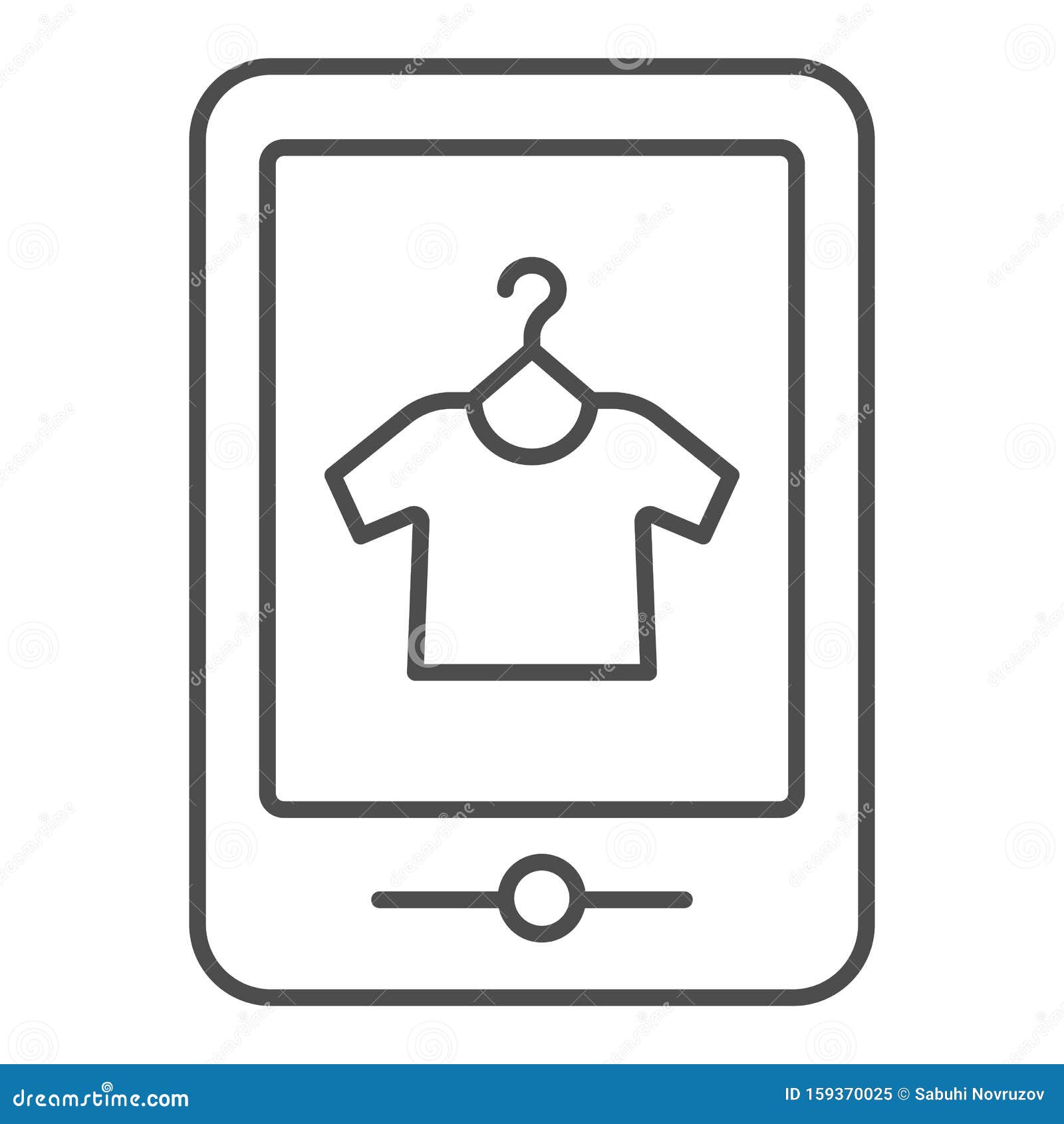 tshirt online shop thin line icon. tshirt shopping on tablet    on white. store online outline