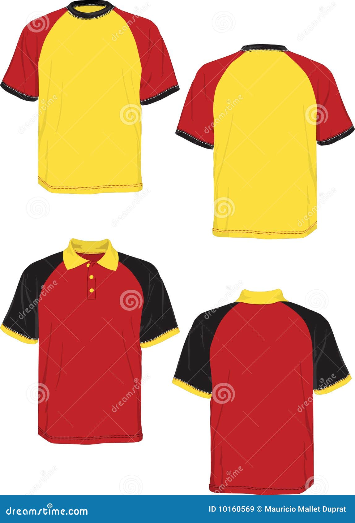 red and yellow black and white shirt