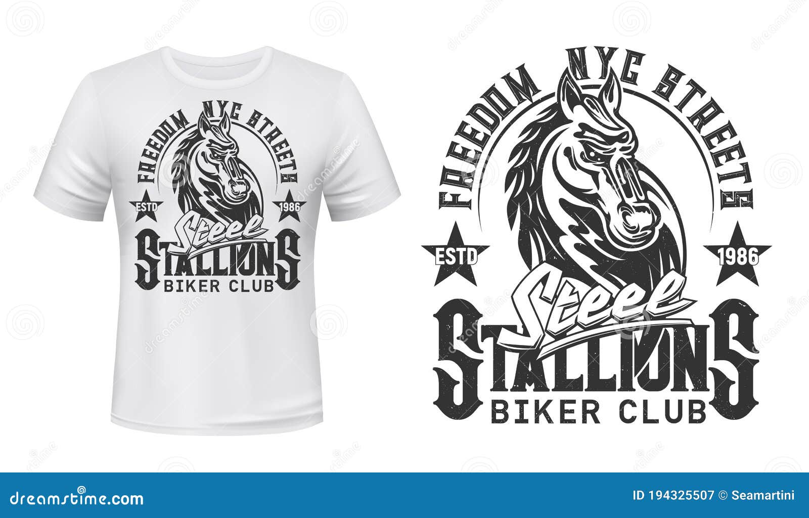 Tshirt Print with Horse Stallion Biker Club Mascot Stock Vector ...