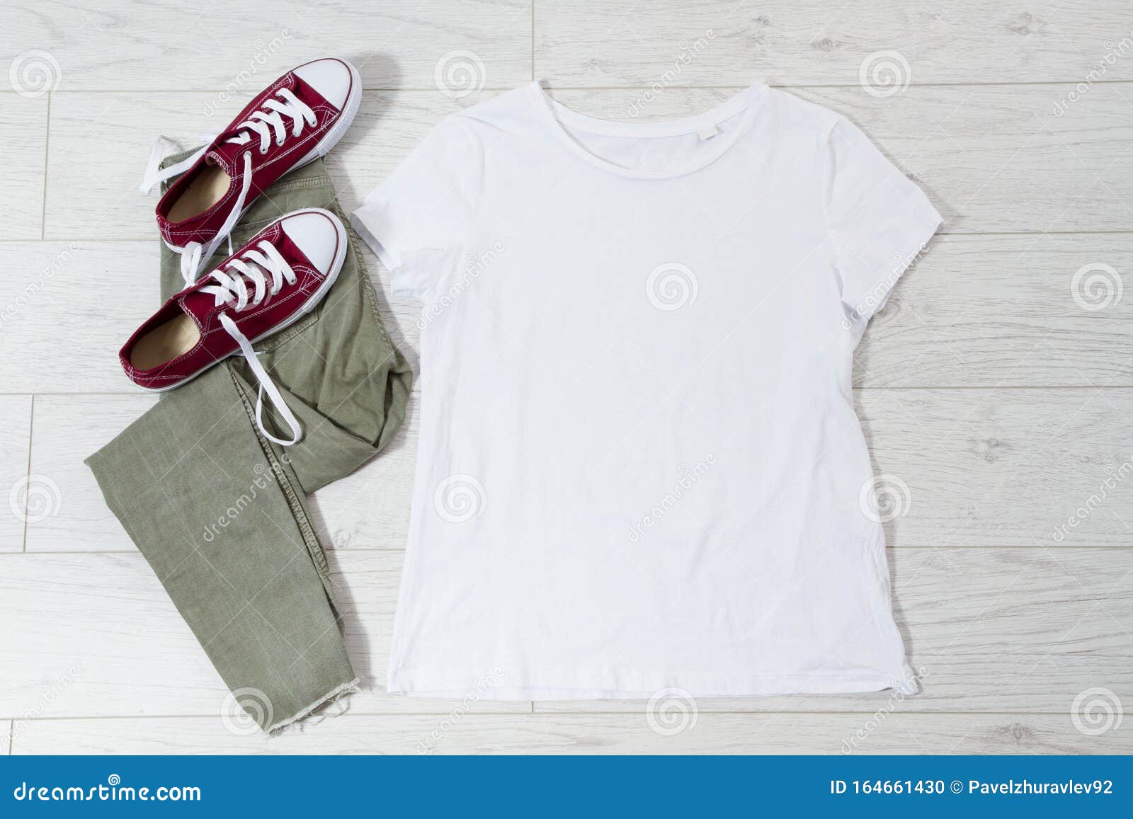 Tshirt T-shirt T Shirt Mock Up Top View on Wooden Floor, Clothes ...