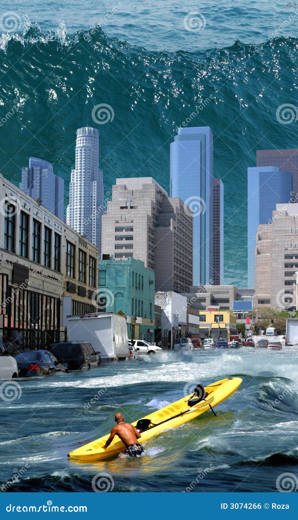Tsunami in downtown stock photo. Image of coastline, motion 3074266