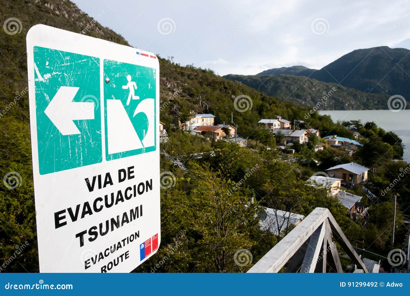 tsunami hazard zone sign - caleta tortel - chile