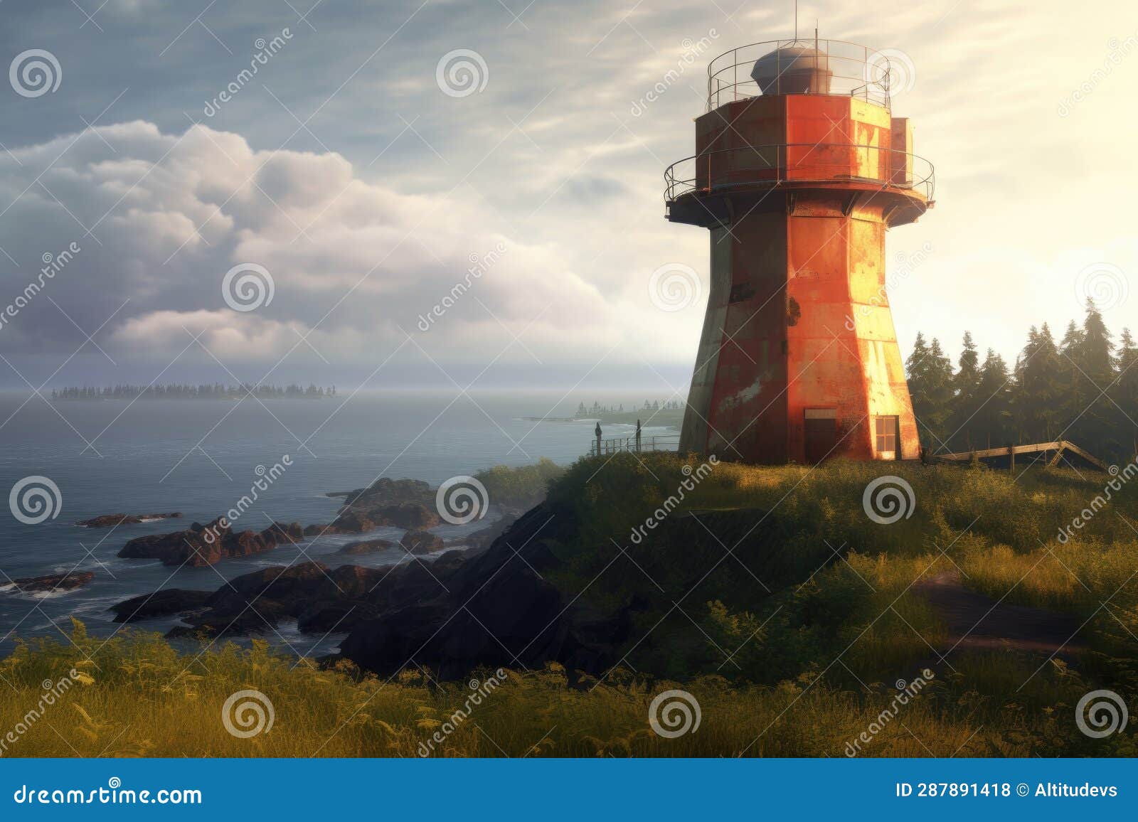Tsunami Warning Siren Tower on a Coastal Hill Stock Photo Image of generative, waves 287891418