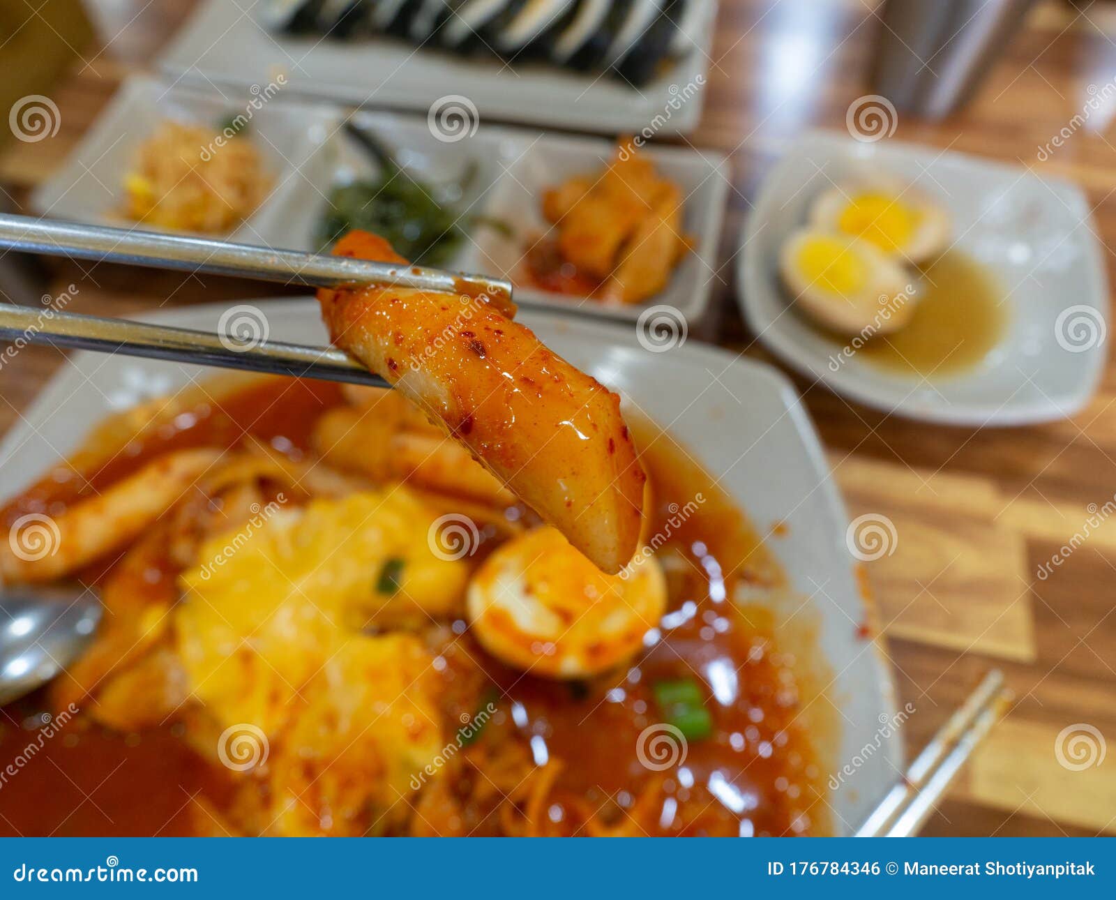 tteokbokki korean spicy rice cake cheese in korean restuarant