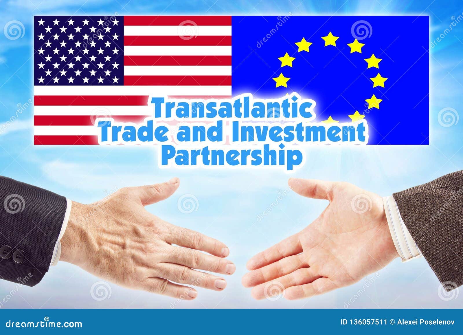 TTIP, Transatlantic Trade and Investment Partnership. Economic alliance between European Union and United States of America