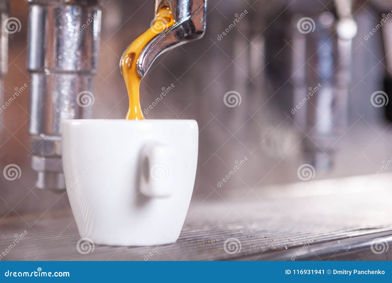 Ttraditional Espresso Coffee Machine Making Cup of Espresso Coffee