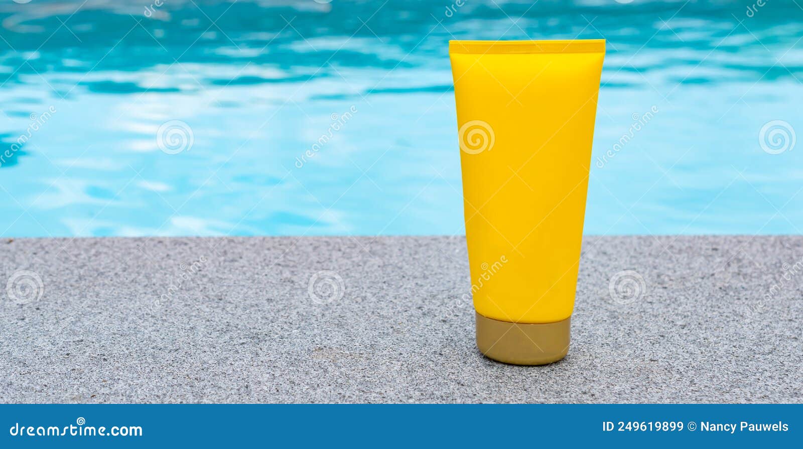 Tube of Sunscreen at the Swimming Pool. Mock-up. Stock Image - Image of ...