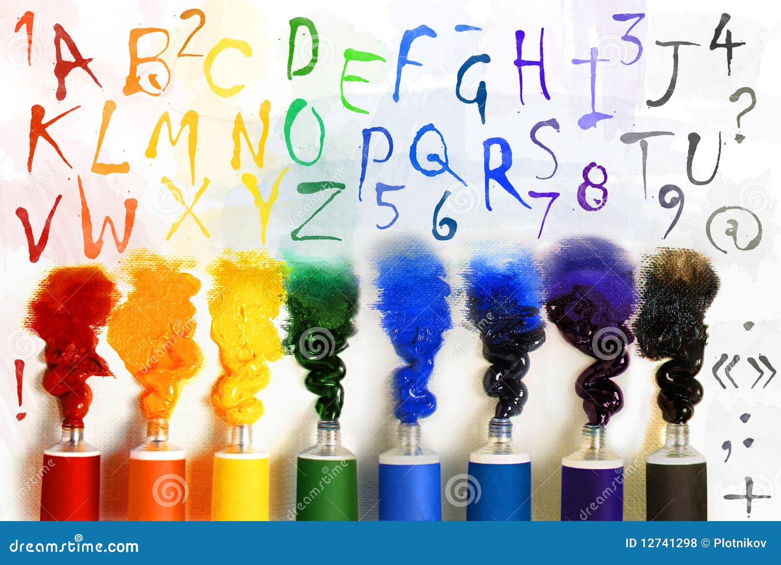 tubes of paint with alphabet