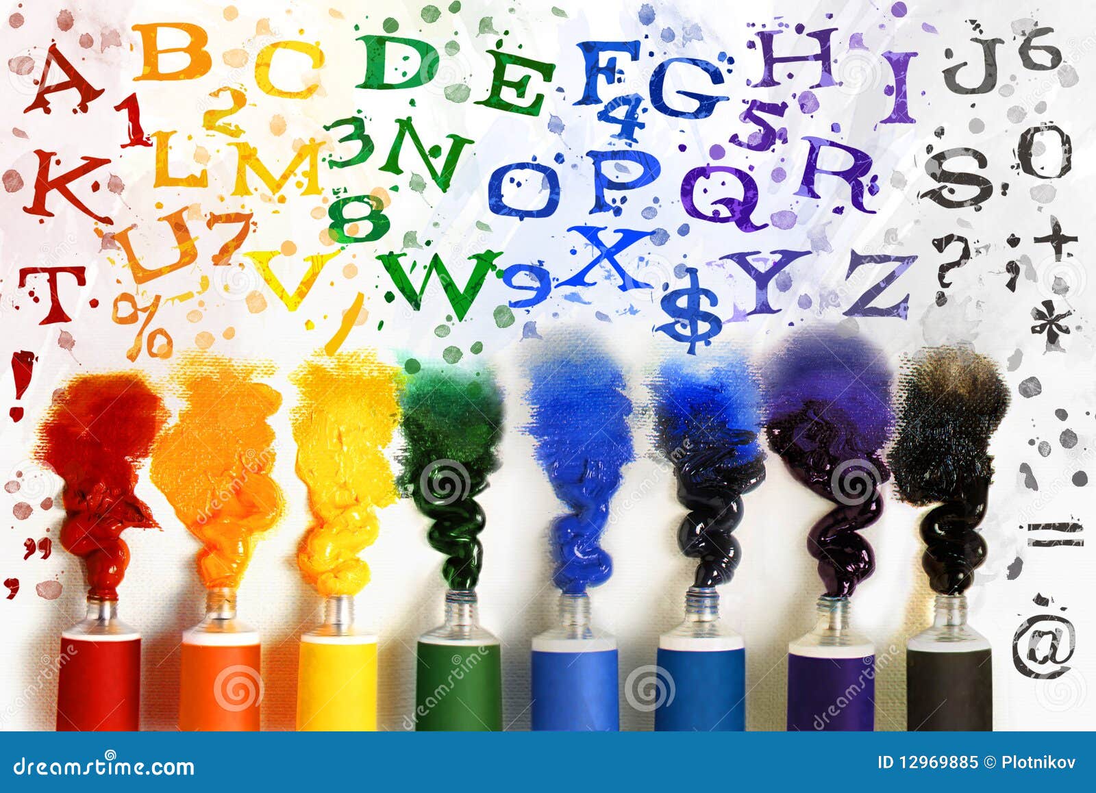 tubes of paint with alphabet